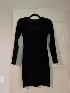 Zara Black Ribbed Long Sleeve Scoop Neck Dress